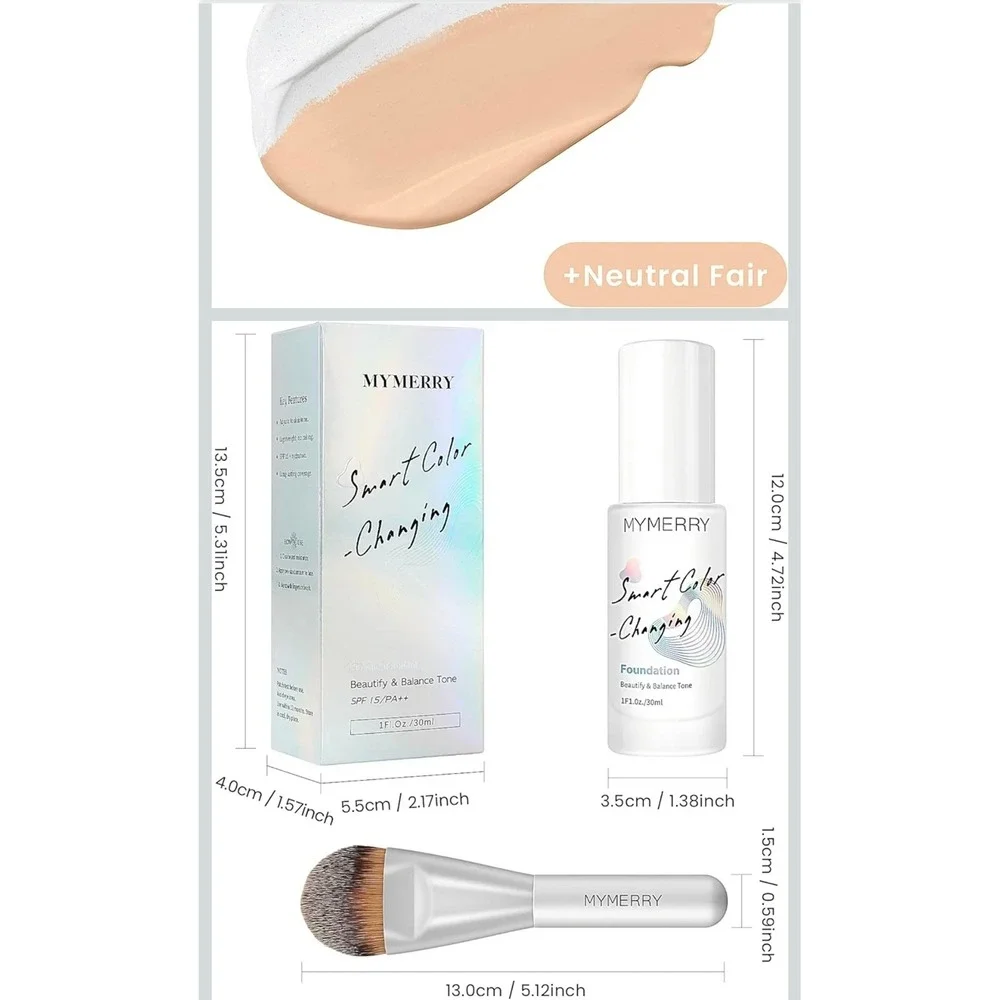 MYMERRY Smart Color Changing Foundation SPF 15 Neutral Fair 30ml with Brush Set